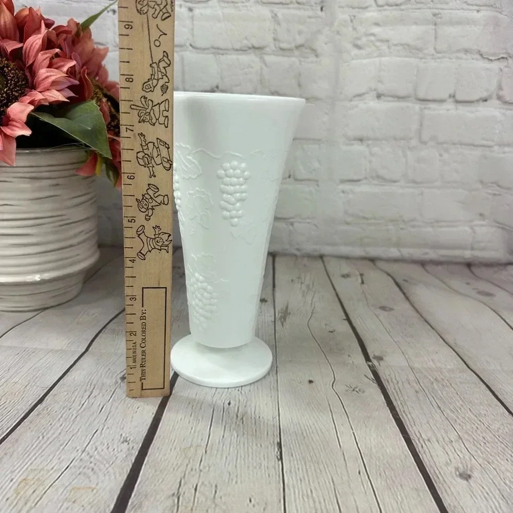 milk glass vase with grapes